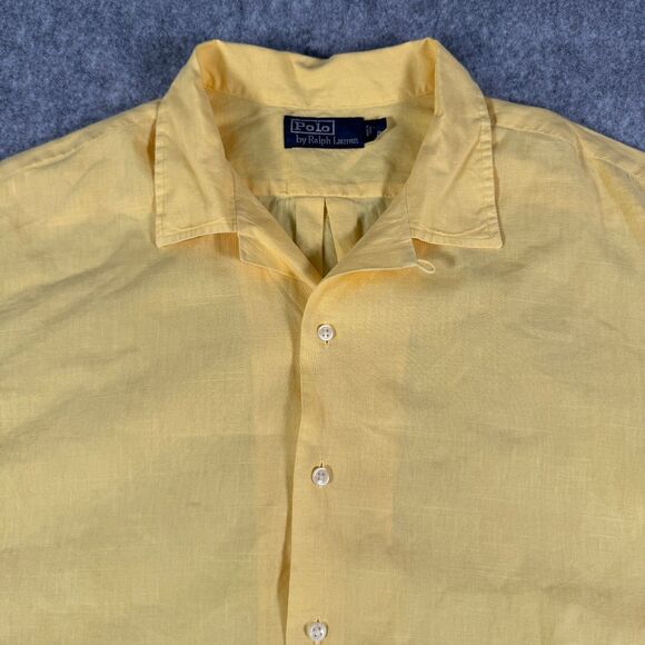 Polo Ralph Lauren Camp Shirt Mens XL Yellow Loop Collar Linen Cotton Blend - Picture 1 of 11